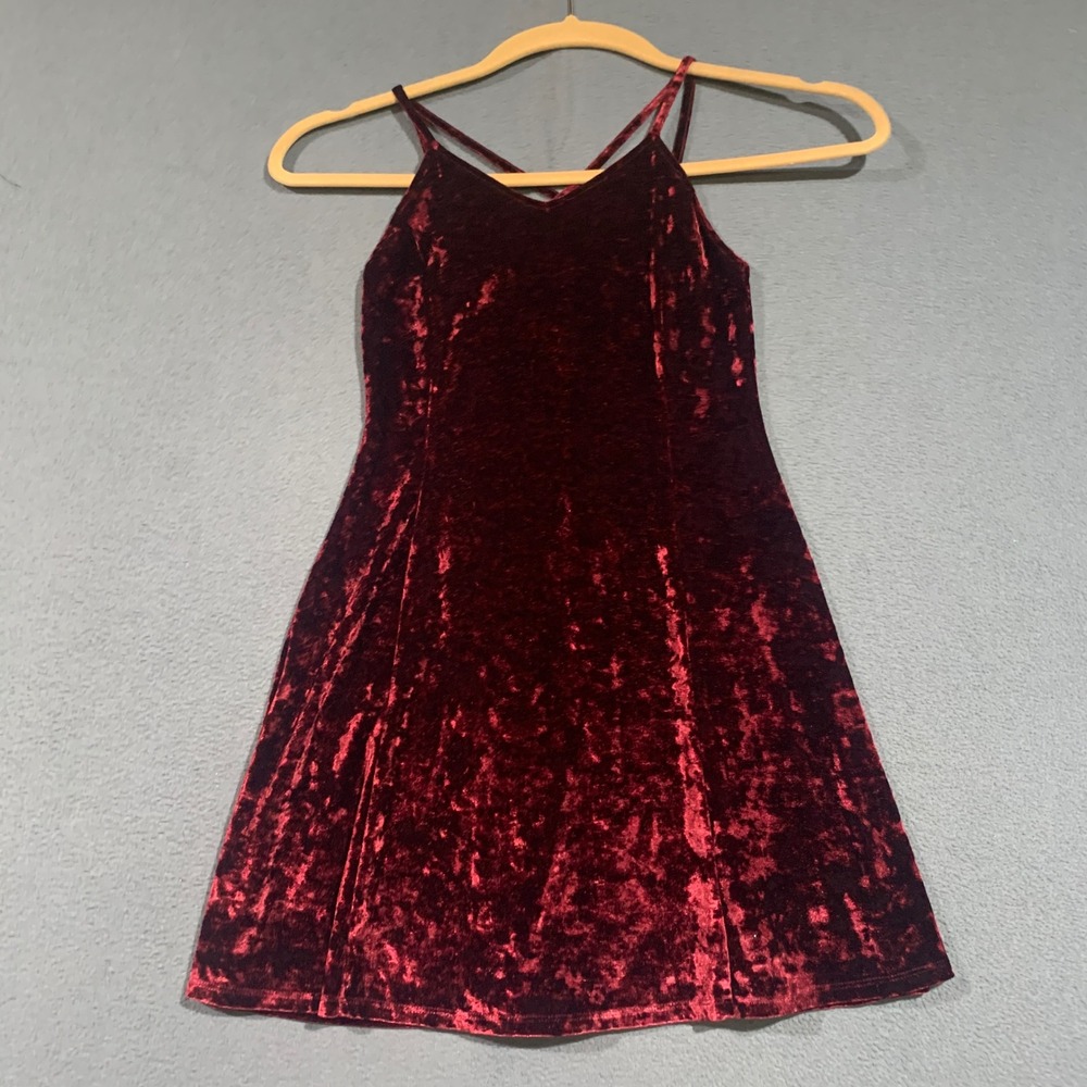 Y2K Velvet Mini Skater Dress Criss Cross Back Size Small Whimsigoth Soft